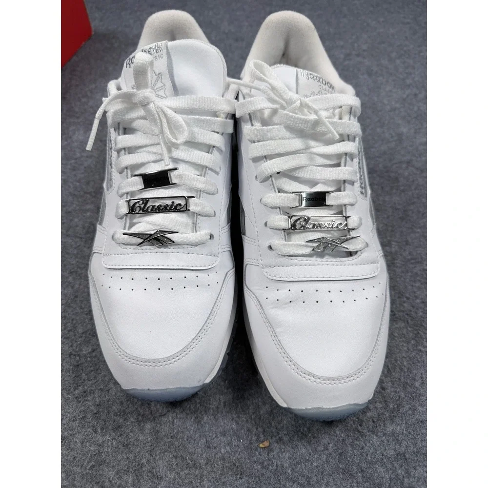 Reebok Classic Leather White Silver Metallic Unisex Sneakers GY8615 Mens 10.5